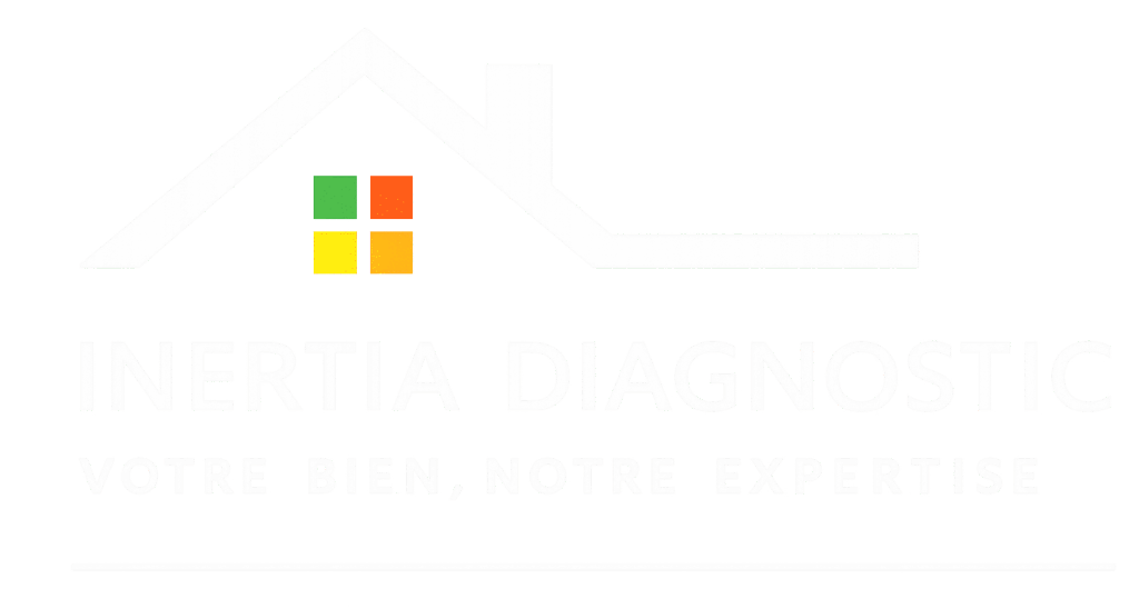 Inertia Diagnostic - Expert en Diagnostics Immobiliers Logo Inertia Diagnostic, toit de maison blanc et fenêtres colorées, slogan Votre bien, notre expertise.